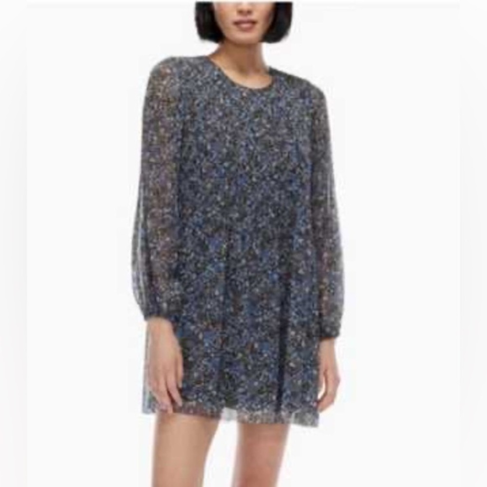New Aritzia Wilfred Daydreamer Pleated chiffon mini dress - Black/Buoy Blue
